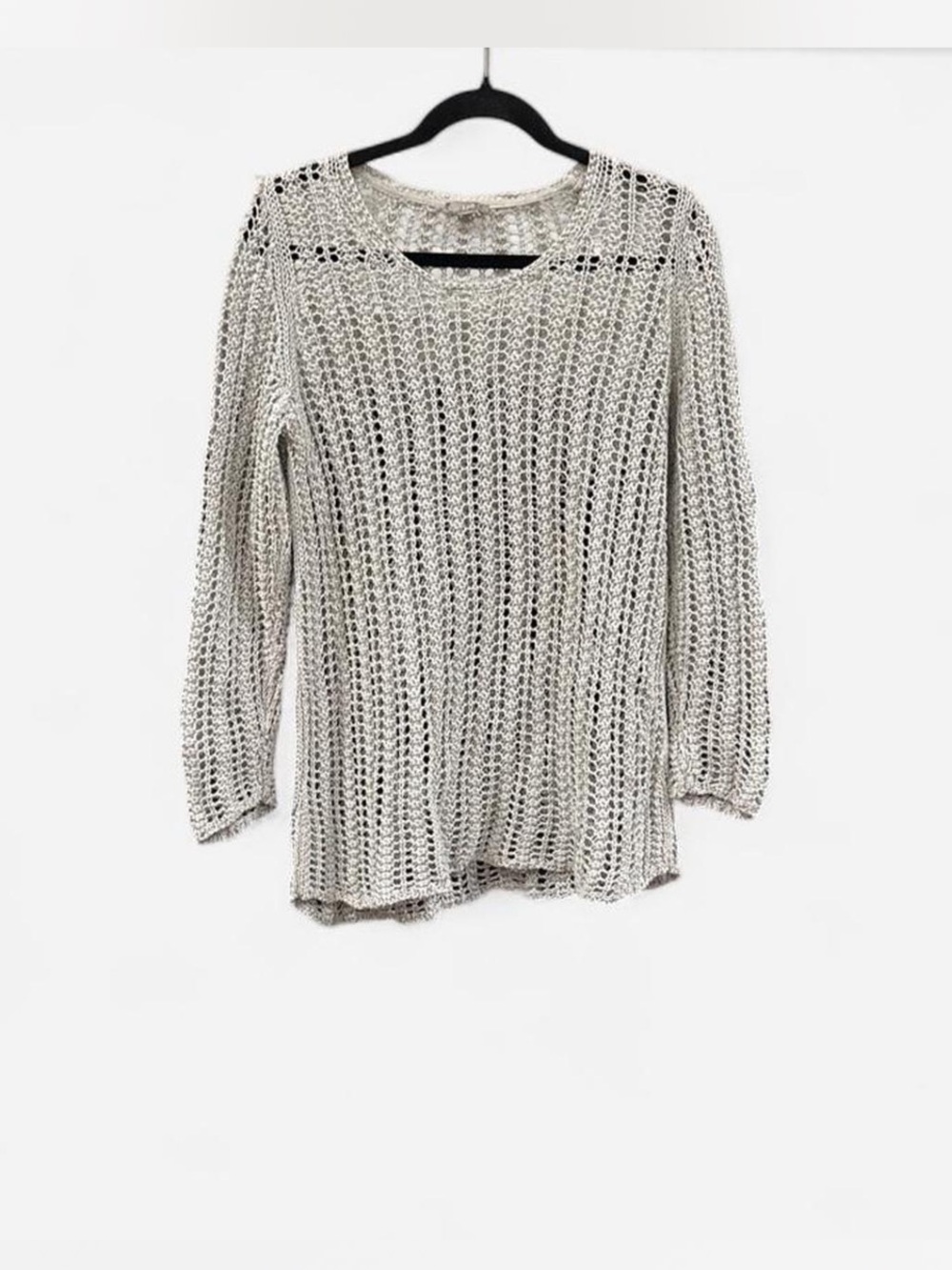 Y2K J. Jill Open Knit Crewneck Sweater top Gray cottagecore bohemian coastal M